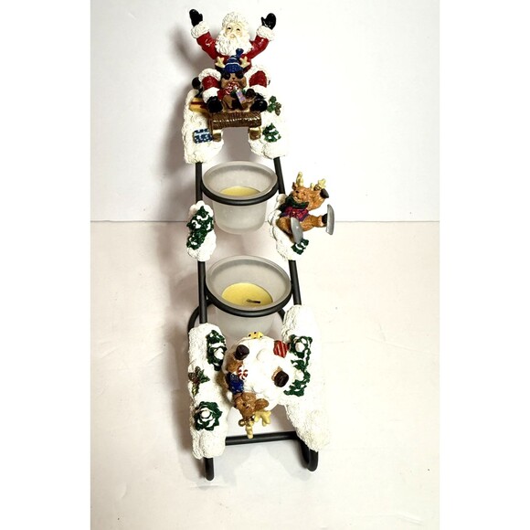 Sledding santa candle holder Traditions 366289 VTG Metal Christmas Deco Figurine - Picture 5 of 14